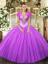 Romantic Ball Gowns Vestidos de Quinceanera Lilac Sweetheart Tulle Sleeveless Floor Length Lace Up