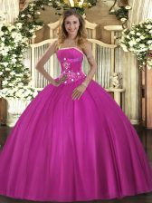 Glamorous Floor Length Ball Gowns Sleeveless Fuchsia Ball Gown Prom Dress Lace Up