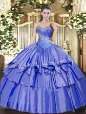 Unique Blue Lace Up Sweetheart Beading and Ruffled Layers Sweet 16 Dress Organza and Taffeta Sleeveless