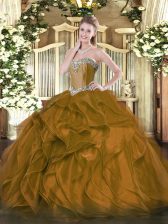 Amazing Sweetheart Sleeveless Lace Up Quinceanera Dresses Brown Organza