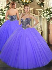 Suitable Floor Length Lace Up Quinceanera Dresses Lavender for Military Ball and Sweet 16 and Quinceanera with Beading