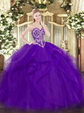 Superior Sweetheart Sleeveless Lace Up Quinceanera Gown Purple Tulle