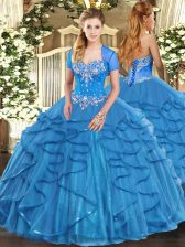 Low Price Tulle Sleeveless Floor Length Quinceanera Gown and Beading and Ruffles