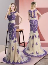 Cute Sleeveless Beading and Appliques Side Zipper with Champagne Sweep Train