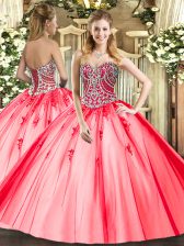  Coral Red Sweetheart Lace Up Beading and Appliques Quinceanera Dresses Sleeveless