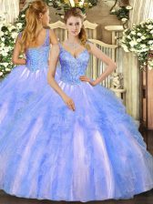  Tulle Sleeveless Floor Length Sweet 16 Dress and Beading and Ruffles