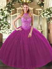 Fine Fuchsia Sleeveless Tulle Lace Up 15 Quinceanera Dress for Sweet 16 and Quinceanera