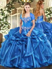  Baby Blue Sweetheart Lace Up Beading and Ruffles Vestidos de Quinceanera Sleeveless