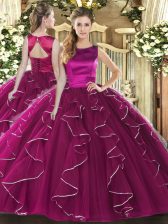 Admirable Fuchsia Sleeveless Floor Length Ruffles Lace Up Sweet 16 Dress