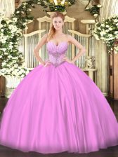  Lilac Lace Up Ball Gown Prom Dress Beading Sleeveless Floor Length