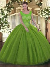  Floor Length Quinceanera Dress Tulle Sleeveless Beading