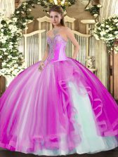 Luxury Ball Gowns 15 Quinceanera Dress Fuchsia Sweetheart Tulle Sleeveless Floor Length Lace Up