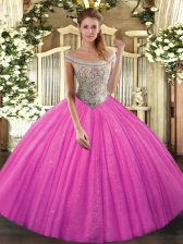 Enchanting Lace Up Quinceanera Gowns Hot Pink for Sweet 16 and Quinceanera with Beading