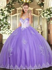 Suitable Lavender Sweetheart Neckline Beading and Appliques Sweet 16 Quinceanera Dress Sleeveless Lace Up