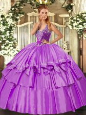 Custom Design Lilac Straps Neckline Beading and Ruffled Layers Quinceanera Dresses Sleeveless Lace Up