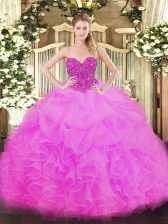 Fancy Floor Length Ball Gowns Sleeveless Fuchsia Sweet 16 Dresses Lace Up