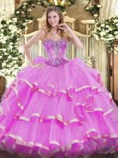  Ball Gowns Sweet 16 Quinceanera Dress Lilac Sweetheart Organza Sleeveless Floor Length Lace Up