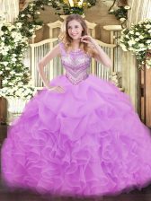 Dazzling Lilac Scoop Lace Up Beading and Ruffles and Pick Ups Vestidos de Quinceanera Sleeveless
