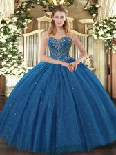 Dramatic Ball Gowns Quinceanera Gown Teal Sweetheart Tulle Sleeveless Floor Length Lace Up