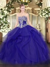 Adorable Floor Length Blue 15 Quinceanera Dress Tulle Sleeveless Beading and Ruffles