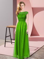  Chiffon Strapless Sleeveless Zipper Lace Evening Dress in Green