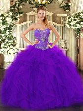 Trendy Sleeveless Beading and Ruffles Lace Up Quinceanera Dress