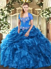 Excellent Sweetheart Sleeveless Lace Up Sweet 16 Quinceanera Dress Blue Organza