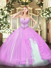Ideal Sleeveless Beading and Ruffles Lace Up Quinceanera Dresses