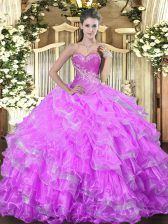 Fashionable Floor Length Lilac Quinceanera Gowns Sweetheart Sleeveless Lace Up