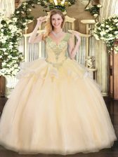  Sleeveless Beading Lace Up Quinceanera Dress