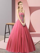  Coral Red Sweetheart Lace Up Beading Dress for Prom Sleeveless