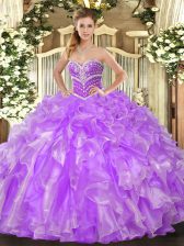  Lavender Lace Up Sweetheart Beading and Ruffles Sweet 16 Dress Organza Sleeveless