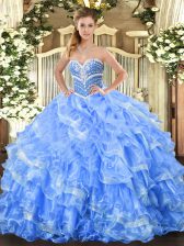 Stylish Floor Length Ball Gowns Sleeveless Baby Blue Sweet 16 Dresses Lace Up