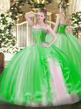  Sleeveless Lace Up Floor Length Beading and Ruffles 15th Birthday Dress
