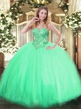  Sleeveless Lace Up Floor Length Appliques Vestidos de Quinceanera