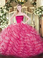  Hot Pink Zipper Quinceanera Dress Ruffled Layers Sleeveless Brush Train