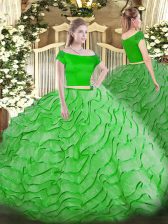  Tulle Zipper Off The Shoulder Short Sleeves Sweet 16 Dresses Brush Train Ruffles