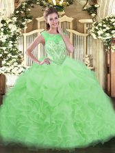  Apple Green Sweet 16 Dress Organza Sleeveless Beading and Ruffles