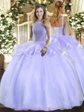  Lavender Organza Lace Up Sweet 16 Quinceanera Dress Sleeveless Floor Length Beading