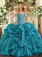  Sleeveless Lace Up Floor Length Beading and Ruffles 15 Quinceanera Dress