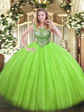 Chic Scoop Sleeveless Quince Ball Gowns Floor Length Beading Tulle and Sequined