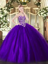 Sweet Purple Sleeveless Beading Floor Length Sweet 16 Quinceanera Dress