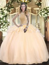  Peach Sleeveless Beading Floor Length Sweet 16 Quinceanera Dress