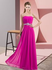 Excellent Sleeveless Chiffon Floor Length Lace Up in Fuchsia with Beading