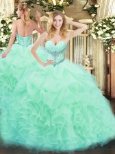  Apple Green Organza Lace Up 15th Birthday Dress Sleeveless Floor Length Beading and Ruffles and Pick Ups