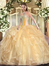 Hot Sale Organza Sleeveless Floor Length Sweet 16 Dresses and Beading and Ruffles
