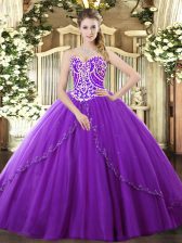  Ball Gowns Sleeveless Purple Sweet 16 Dresses Brush Train Lace Up