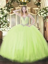 Amazing Sweetheart Sleeveless Tulle Quinceanera Gowns Beading Lace Up