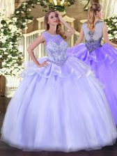  Lavender Organza Zipper Quinceanera Gown Sleeveless Floor Length Beading