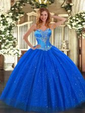 Best Selling Royal Blue Lace Up Sweetheart Beading Quinceanera Dresses Tulle and Sequined Sleeveless